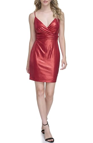 GUESS Damen Knit Surplice Metallic Mini Dress Kleid, Rot/Ausflug, einfarbig (Getaway Solids), 38 von GUESS