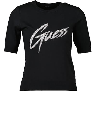 GUESS Damen T-Shirt aus Feinrippstrick schwarz (S) von GUESS