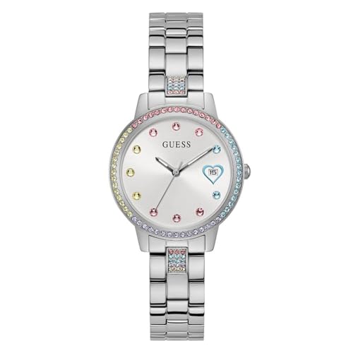 Guess Damen Uhr Armbanduhr Three of Hearts GW0657L1 Edelstahl Silber von GUESS