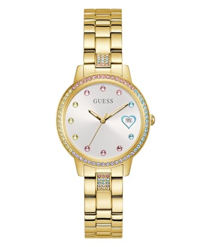 GUESS Damen Uhr Armbanduhr Three of Hearts GW0657L2 Edelstahl Gold von GUESS