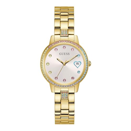 GUESS Damen Uhr Armbanduhr Three of Hearts GW0657L2 Edelstahl Gold von GUESS