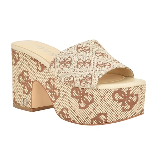 GUESS Damen Yapplea Sandale mit Absatz, Medium Brown Logo, 36.5 EU von GUESS