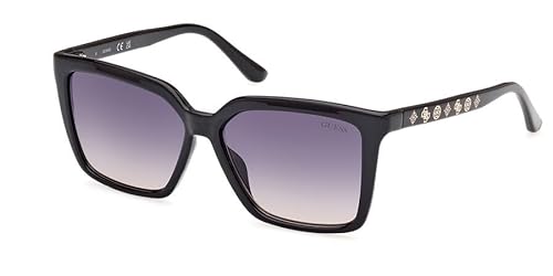 GUESS GUESS GU0009901B55 Damen-Sonnenbrille, UV-geschützt, gespritzt, glänzend, Schwarz, 55 mm, Glänzendes Schwarz, 55MM von GUESS