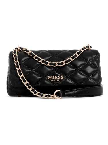 GUESS Gepolsterte Umhängetasche, 1981 EST, Schwarz mit silberfarbener Kette, schwarz, OneSize von GUESS