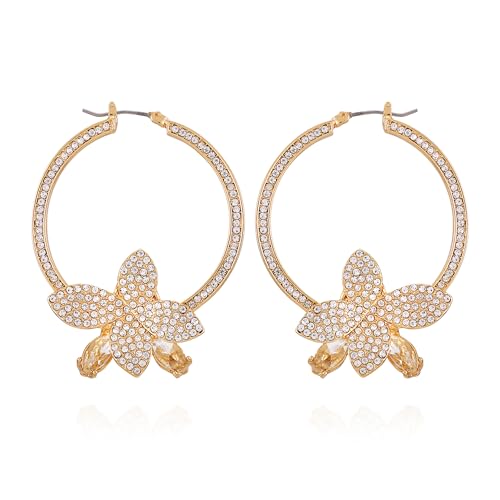 GUESS Goldene Kristall-Creolen mit Blumenmotiv von GUESS