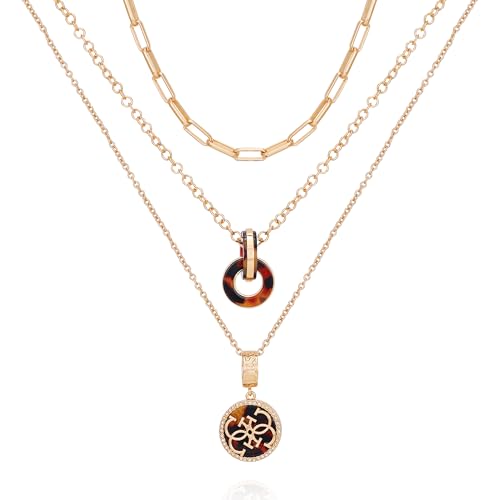 GUESS Goldfarbene Kristallstein-Halskette mit Sesam-Schildkrötenanhänger, doppellagig von GUESS