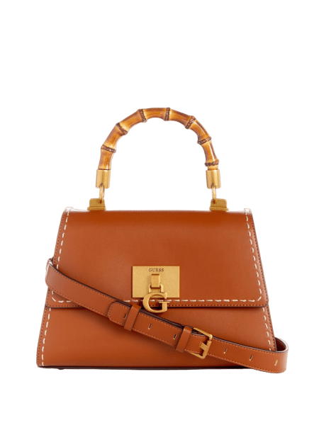 GUESS - Guess Stephi, Bamboo Satchel, Handtasche, Umhängetasche, Cognac von GUESS