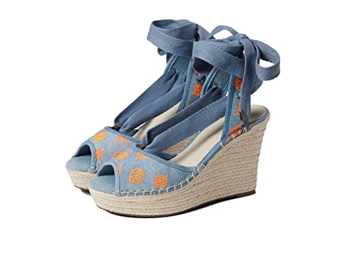 GUESS Halona Damen Sandalen mit Keilabsatz, blau, 37 EU von GUESS