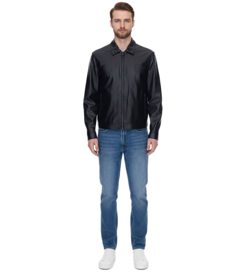 GUESS Herren Kunstlederjacke rockige Biker-Jacke mit Reverskragen Outdoor-Jacke M3YL20WF410 JTMU Schwarz von GUESS