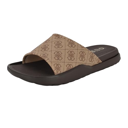 Guess Herren Magaria Schiebe-Sandalen, Light Brown Logo Multi 230, 42 EU von GUESS