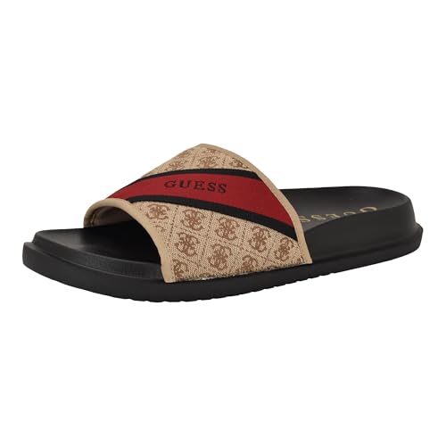 GUESS Herren Vellden Slide Sandale, Tan Logo Multi 101, 43 EU von GUESS