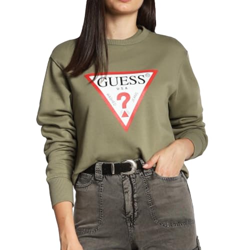 Guess Damen Sweatshirt Khaki Original Fleece, kaki, 32 von GUESS