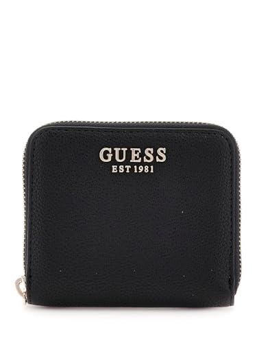 GUESS Kleine Geldbörse mit Reißverschluss aus massivem schwarzem Lorbeer von GUESS