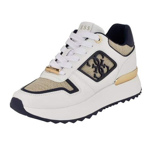 GUESS Women's Koyaa Sneaker, White/Navy Multi 143, 38.5 EU von GUESS