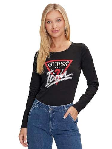 GUESS Langärmliges T-Shirt für Damen, Schwarz, W4YI33 I3Z14 JBLK, Schwarz , X-Large von GUESS