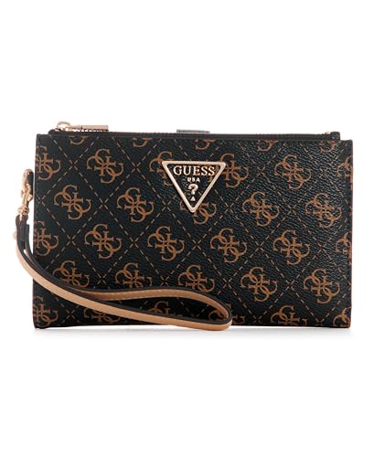 GUESS Laurel Damen Organizer Geldbörse mit doppeltem Reißverschluss, braunes Logo, Einheitsgröße von GUESS