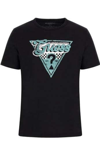 GUESS M4RI06I3Z14 T-Shirt für Herren, Jersey, Stretch, Logo, Dreieck, Schwarz , Medium von GUESS