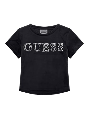 GUESS Mädchen Eco Kurzarm Crop Strass Logo T-Shirt, Schwarz (Jet Black), 128 von GUESS