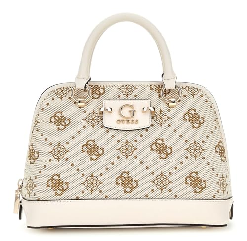 GUESS Neda Dome Satchel Bag Cream White Logo von GUESS