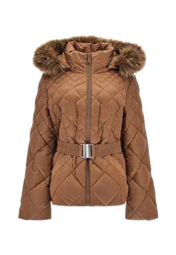 GUESS Olga W3BL35WEX52 Kurze Daunenjacke mit Kapuze aus echten Federn Hellbraun, hellbraun von GUESS