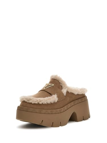 GUESS Plateau-Mokassins mit Kunstfellfutter, dicke Sohle, Braun, beige, 39 EU von GUESS
