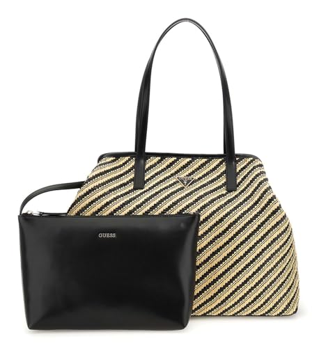 GUESS Schultertasche mit goldenen und schwarzen Streifen, zweiteilig, herausnehmbarer Innenraum, Natürlich/Schwarz von GUESS