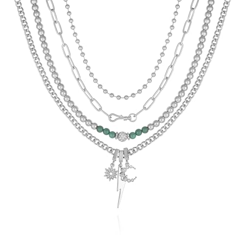 GUESS Silberfarbene Statement-Halskette mit Kristallstein, mehrlagig, Einheitsgröße, Metall, Glasstein von GUESS