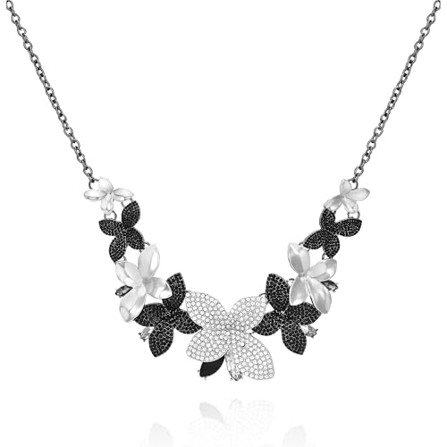 GUESS Silberfarbene schwarze Kristallstein-Blumen-Statement-Halskette von GUESS