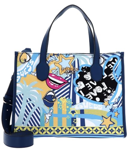 GUESS Silvana Tote Bag, Handtasche, Umhängetasche, Blau-Mehrfarbig von GUESS