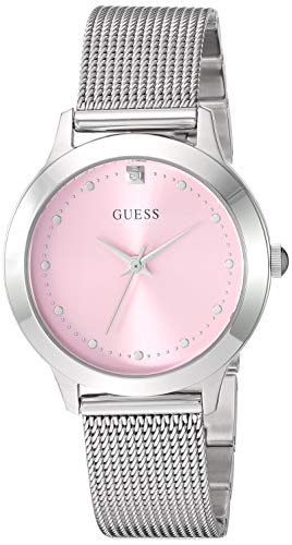 GUESS Stainless Steel Mesh Bracelet Watch with Pink Genuine Diamond Dial. Color: Silver-Tone (Model: U1197L3) von GUESS