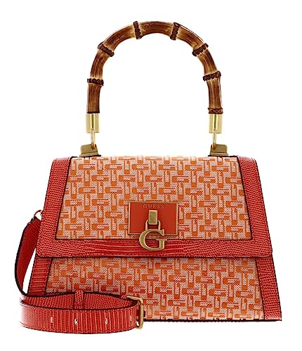 GUESS Stephi Girlfriend Bamboo Flap Satchel Bag Orange Logo von GUESS