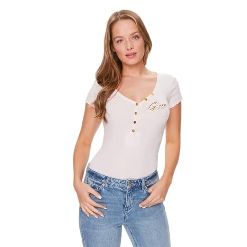 GUESS T-Shirt Henley Olympia für Damen - Rosa Modell W4RP47K1814 100% Baumwolle, Rosa, Small von GUESS