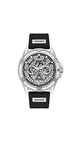 GUESS US Men's Cut-Through Silver-Tone and Black Silikon Multifunction Watch von GUESS
