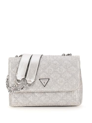 GUESS Umhängetasche Schultertasche Giully II Compound Convertible Flap Bag Silber silberfarben von GUESS