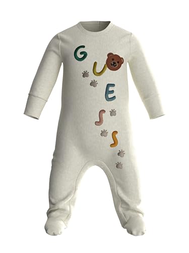 GUESS Unisex Baby Eco Interlock Baumwolle Fuß-Einteiler mit Fuß, Helles Haferflocken-Heide, 9 von GUESS