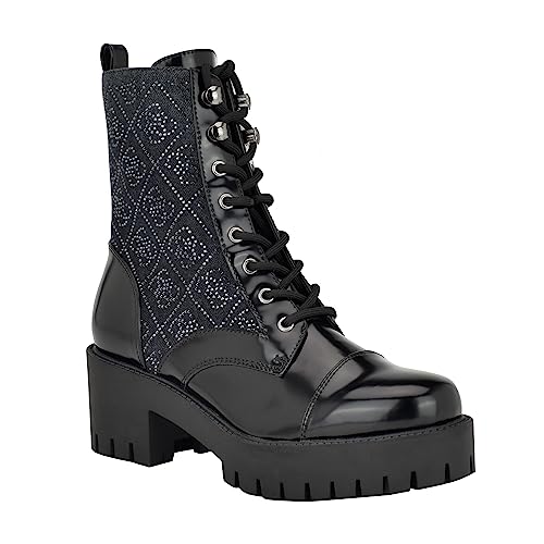 GUESS GUESS Watie Combat Boot für Damen, Schwarz Denim 002, 7.5 von GUESS