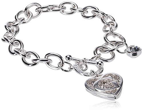GUESS Silberfarbenes Doppelherz-Charm-Armband mit Knebelverschluss von GUESS