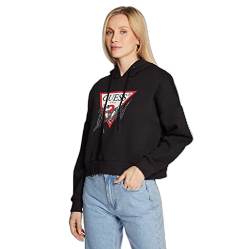 Guess Damen Hoody ICON Sweatshir Kapuzenpullover, Schwarz, S von GUESS