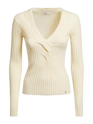 Guess Damen INES VN LS Sweater Kapuzenpullover, White Cream, XL von GUESS