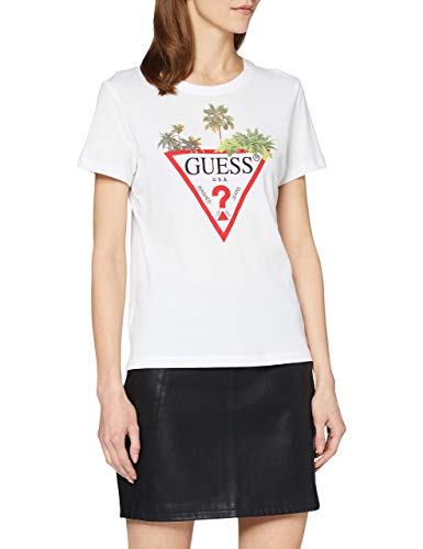 Guess Damen Ss Cn Palms Triangle T-Shirt, Bianco, L von GUESS