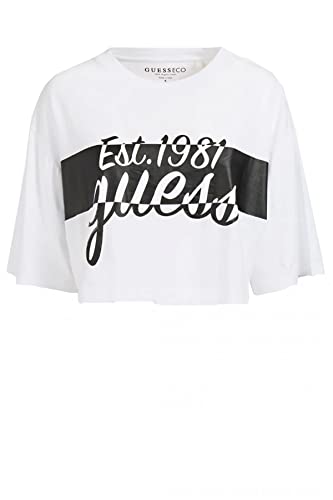 Guess Damen-T-Shirt, gestreift, Weiß, weiß, Small von GUESS