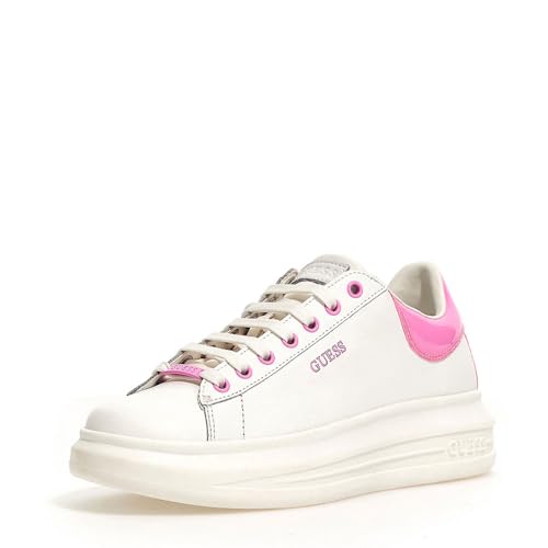 GUESS Damen Vibo Schnürschuhe, Weiß Rosa, 37 EU von GUESS