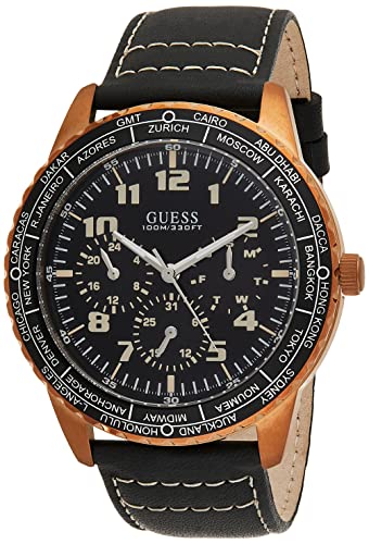 Guess Herren Analog Quarz Uhr mit Leder Armband W1170G2 von GUESS