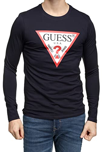 Guess Herren CN LS ORIGINAL Logo Shirt, Navy/Weiß/Rot/Schwarz, M von GUESS