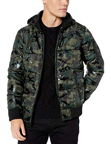 GUESS Herren Pufferjacke mit Kapuze Print Jacke, Camouflage Oliv, XX-Large von GUESS