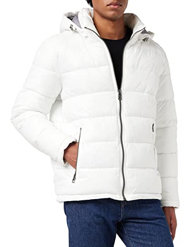 GUESS Herren Mittelschwere Pufferjacke mit Abnehmbarer Kapuze Daunenalternative Mantel, Weiss/opulenter Garten, XXL von GUESS