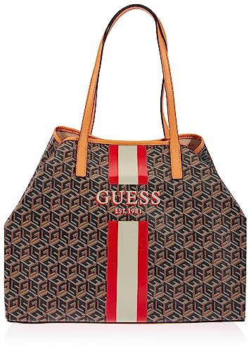 Guess Women's Vikky Large Tote Bag, Black Logo/Cognac-BKG von GUESS