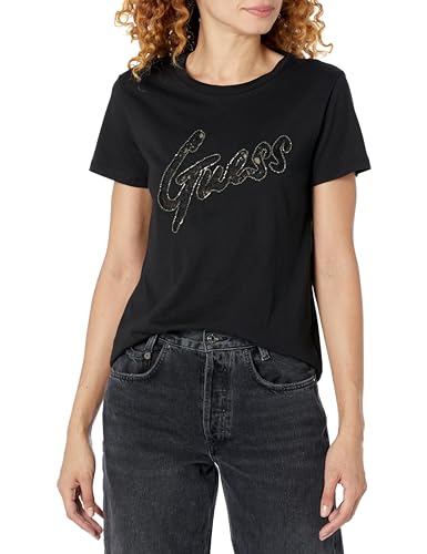 T-shirt donna Guess con logo strass nero ES24GU63 W4RI25K9RM1 XL von GUESS