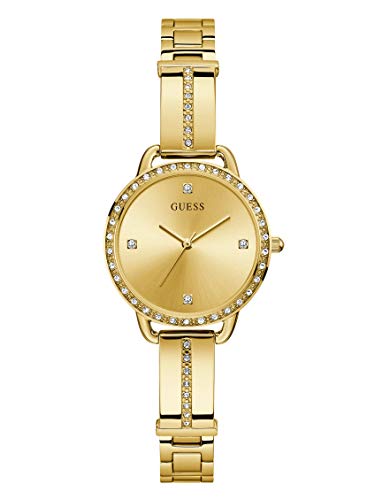 GUESS Damen Armbanduhr Bellini mit goldfarbenem Edelstahlarmband, 3 Bar, Gehäusedurchmesser: 30 mm, GW0022L2 von GUESS