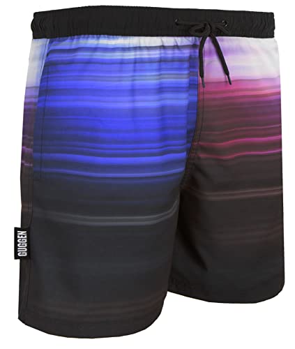 GUGGEN Mountain Badehose für Herren Schnelltrocknende Badeshorts 2535 mit Kordelzug Beachshorts Boardshorts Schwimmhose Männer blau lila schwarz gestreift Farbe Gestreift L von GUGGEN Mountain